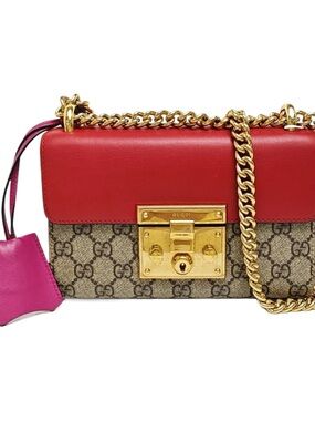 ♥️Gucci GG Supreme Canvas Shoulder Bag with Red Top and Pink Tag Bag♥️